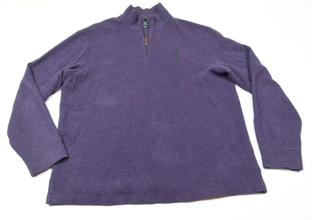 Polo Ralph Lauren 1/4 Zip Pullover Sweater Mens XL Purple Long Sleeve Cotton